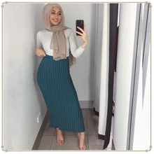 Мусульманская шифоновая плиссированная юбка, Женская эластичная Расклешенная юбка-карандаш длиной до щиколотки, ислам, простая длинная юбка с высокой талией, ислам, одежда ic