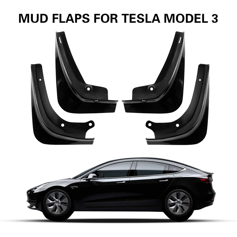 Передние и задние брызговики для Tesla модель 3 Брызговики крыло брызговики упаковка из 4(окрашенный глянцевый черный