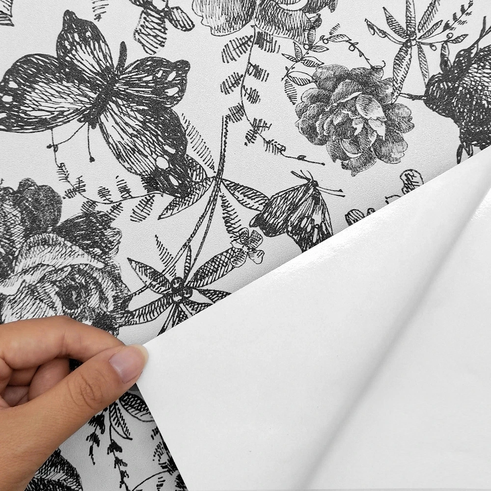 Винтажная самоклеящаяся настенная бумага с рисунком розы черная белая Цветочная