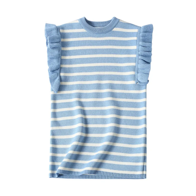 blue strip Новинка года; платье-майка для девочек детское осеннее платье с оборками детское вязаное платье-комбинезон; свитер цельнокроеное зимнее платье для малышей - Цвет: blue strip