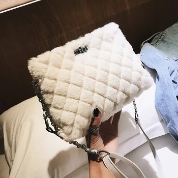 

VeryMe Elegant Female Square Crossbody Bag Winter Soft Plush Womens Designer Handbag Chain Shoulder Messenger Bag Animal Pattern