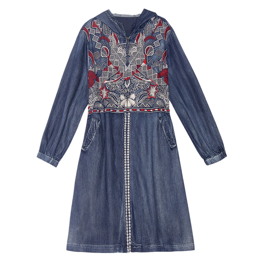 TEELYNN джинсовая ветровка boho с капюшоном пальто Верхняя одежда с длинными рукавами весна осень этнические пальто с вышивкой женский топ женские пальто