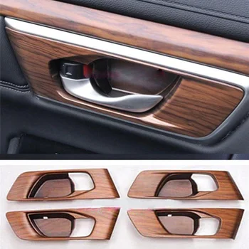 

For Honda CRV 17-18 Indoor 4cps/Set Interior Door Bowl Panel Cover set Wood Useful Decoration