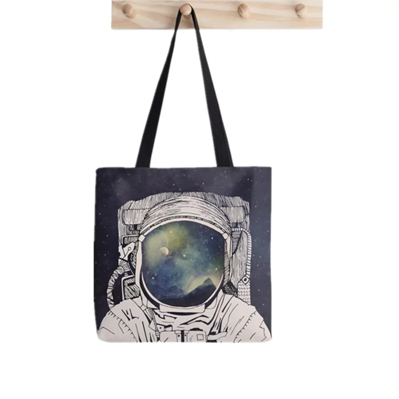 Shopper wolf and sakura in moonlight Printed Tote Bag women Harajuku shopper handbag girl Shoulder shopping bag Lady Canvas Bag