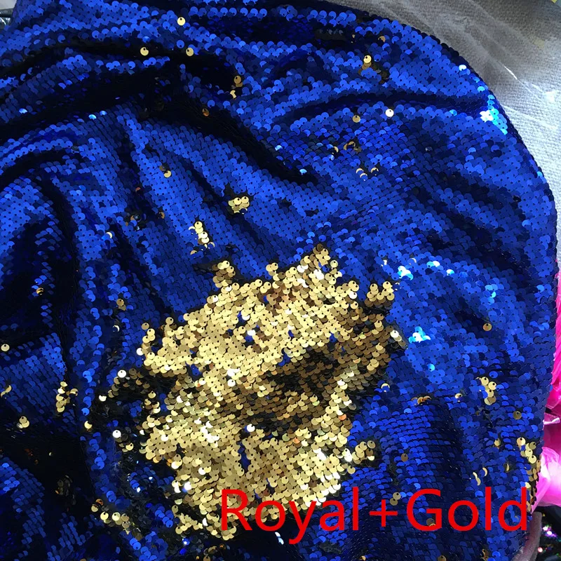 133 см x 92 см обратимая Русалка Рыбная чешуя блестящая ткань зеленый/розовое золото, с пайетками ткань с пайетками для платьев/бикини/наволочки - Цвет: Royal blue gold