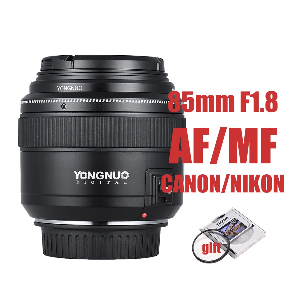 Объектив YONGNUO 85 мм F1.8 Prime AF/MF полнокадровый объектив среднего размера для цифровых