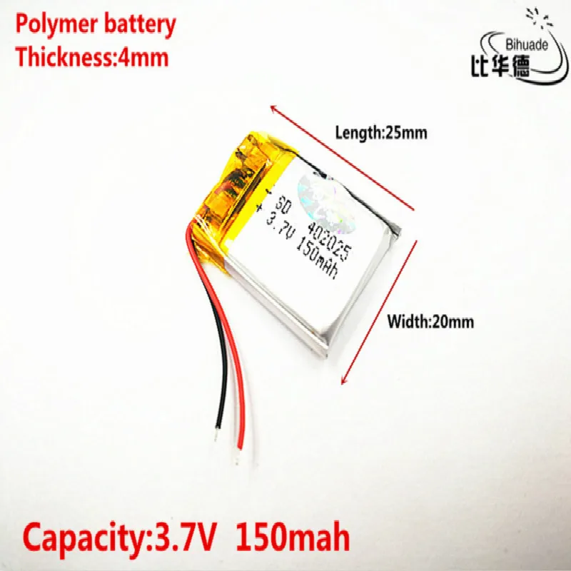 3.7V 150mAh 402025 Lithium Polymer Li-Po li ion Rechargeable Battery cells For Mp3 MP4 MP5 GPS mobile bluetooth | Электроника