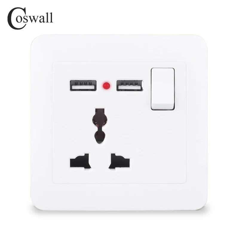 Coswall 13A Универсальный 3-контактный розетки/Британский Великобритания Стандартный выход переключается с 2.1A двойной зарядка через usb Порты и разъёмы светодиодный индикатор - Тип: Universal 3 Pin
