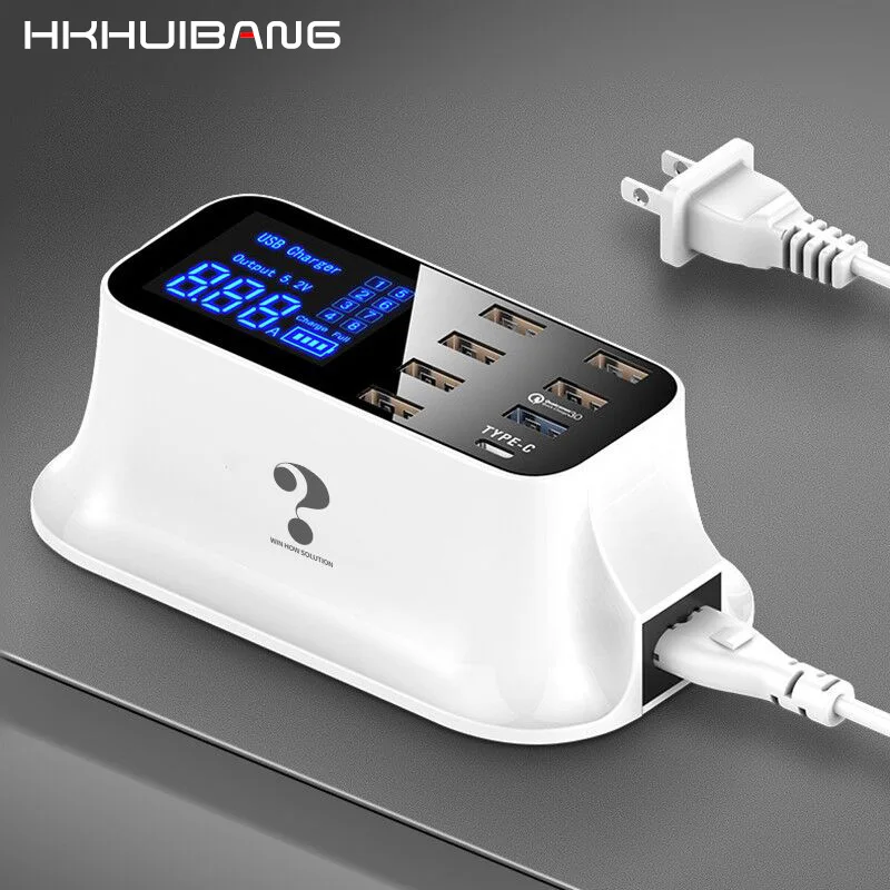 

Quick Charge3.0 USB Type C Charger Station Led Display Fast Charging Station Phone Tablet USB Charger For iPhone Samsung Adapter