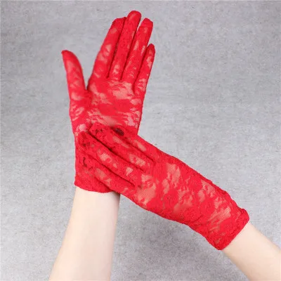 Lace red Летние перчатки автомобильные тонкие секционные мисс Сексуальная Черная кружевная сеточка полые прозрачные церемониальное Ципао короткий параграф Весна - Цвет: Lace red