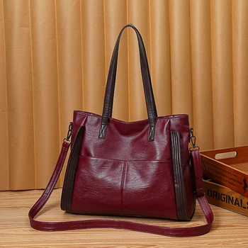 

Casual Tote Big Shoulder Bags for Women 2020 Large Capacity Handbag Retro Simple PU Leather High Quality Women Hand Bag Designer