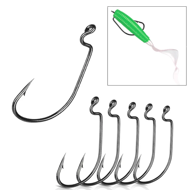 Angelhaken 10 Stück Jigkopf Kurbelhaken Bass Offset Angelhaken für weiche Köder Kurbelköder Karpfen Meer Angelgerät Zubehör Pesca