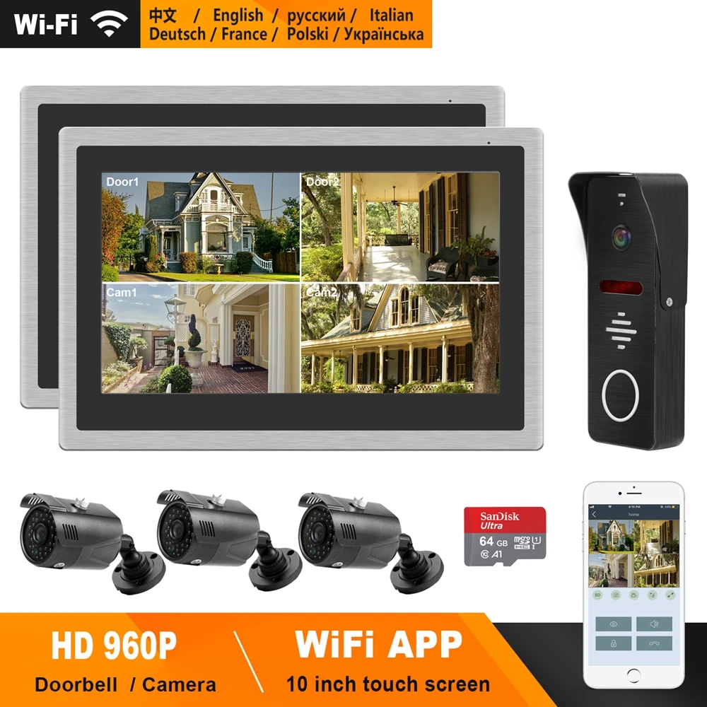 HomeFong IP Video Door Phone WiFi 10 inch Touch Screen Monitor Support Smart Phone Real-Time Control Home Video Intercom System