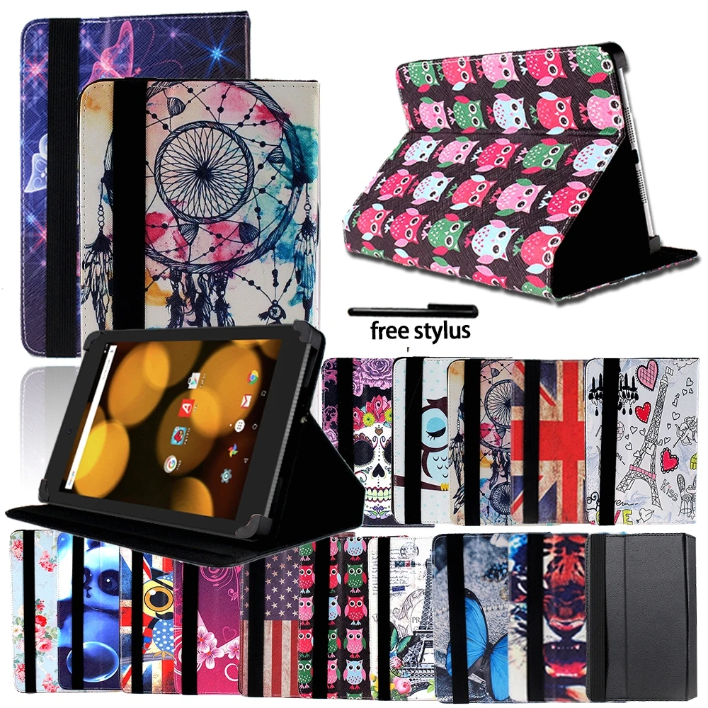 

Shockproof Printing Folio Leather Stand Cover Case for 10 Inch Argos Bush Lightweight Shell Stand Cover Tablet Case + Stylus