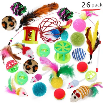 

Cat Toys Set Creative Ball Funny Cat Stick Bell Ball Feather Toy Creative Assorted Cat Interactive Cat Playing Toys for Kitten