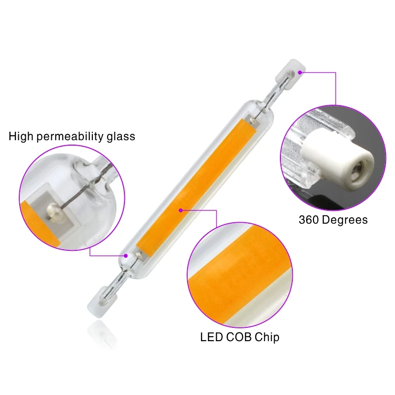 R7S LED 전구 78mm 118mm 5W 8W 10W 20W R7S 스포트라이트 220V COB 램프 유리 튜브 교체 30W 50W 100W 할로겐 빛