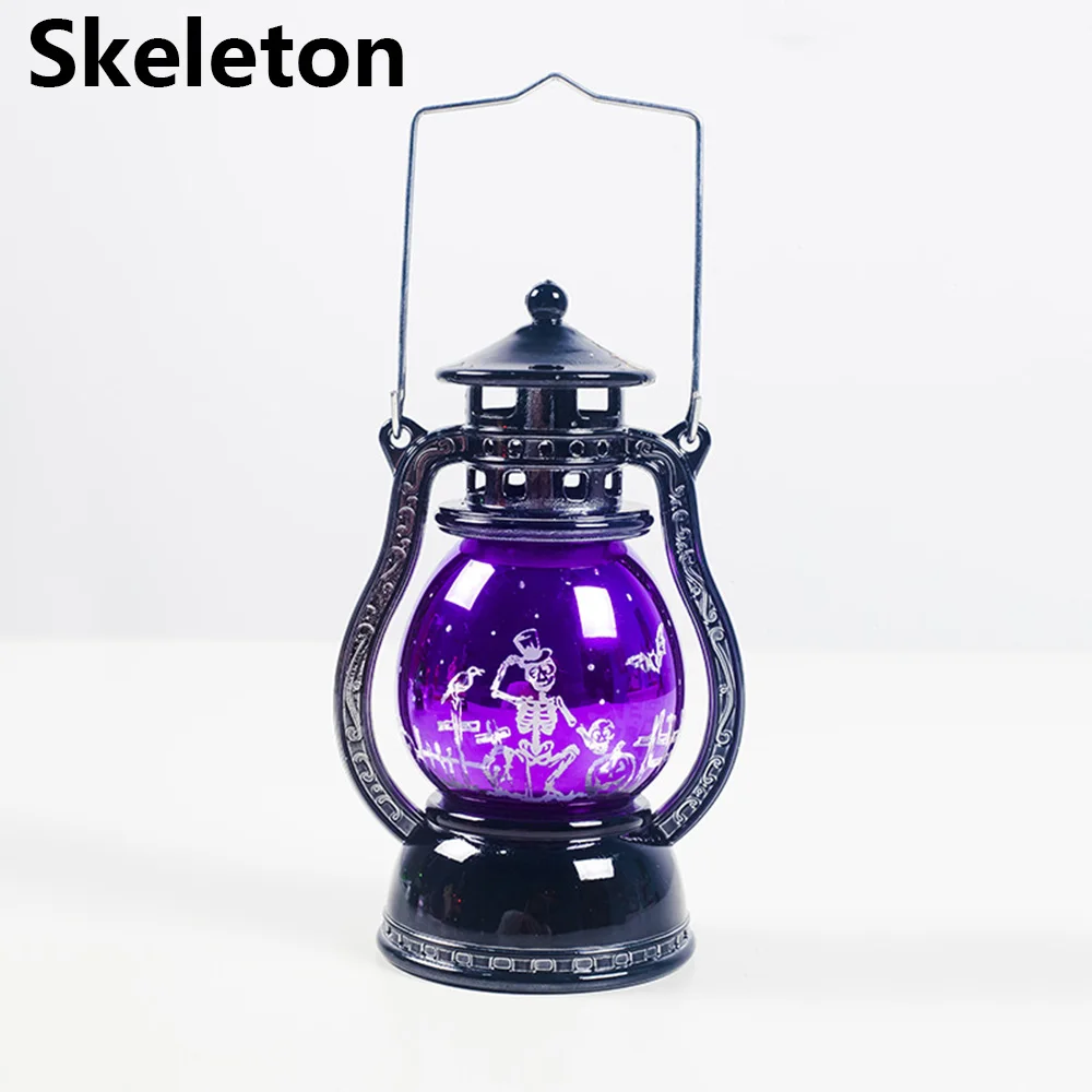 Skeleton КРАСОЧНЫЙ ХЭЛЛОУИН светодиодный фонарь винтажный замок колдуньи светодиодный свет керосиновая форма лампа Портативные подвесные украшения для вечеринки - Цвет: Skeleton