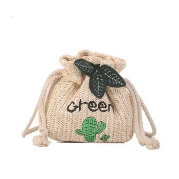 

Fashion Female Beam Mouth Woven Bag New Cute Cactus Straw Messenger Drawstring Bag Simple Wild Bucket Storage Bag