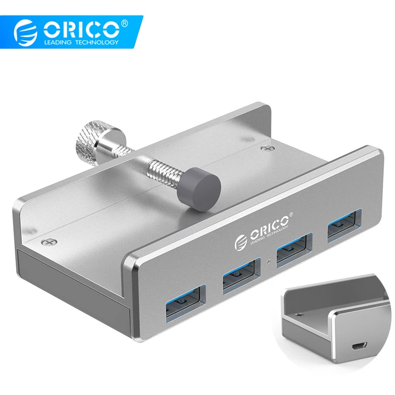 ORICO-HUB de 4 puertos USB 3.0 de aluminio MH4PU tipo clip, concentrador tipo clip para PC de sobremesa y portátil, rango de clip de 10-32mm con cable de 100cm, paquete de regalo