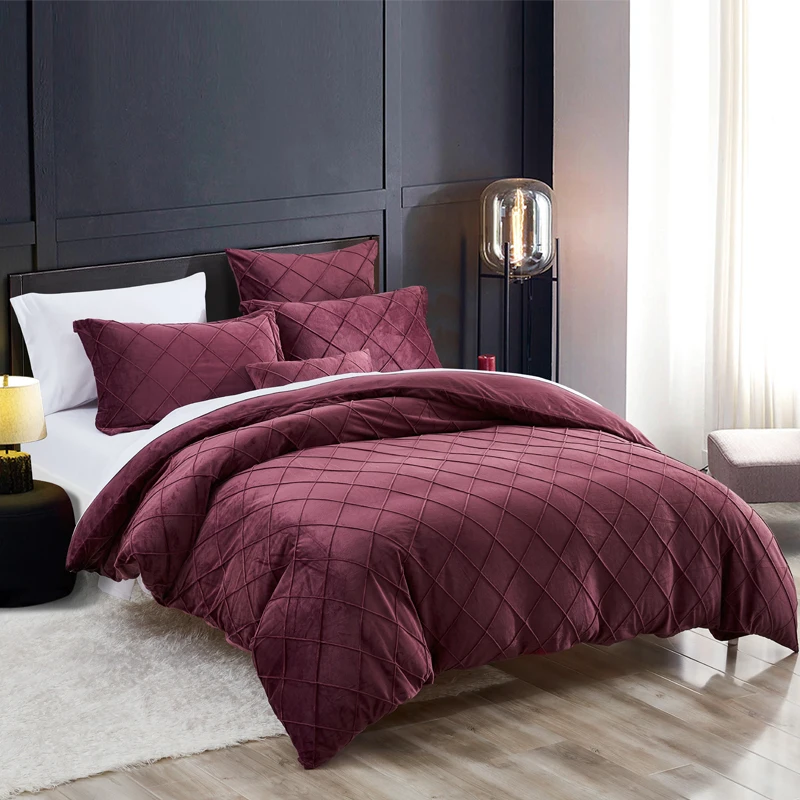 Pinch Pleated Pintuck Bedding with Home Decor Ruffle Soft Warm Luxury Heavyweight for Winter PHF Crystal Velvet Duvet Cover Set Queen, Charcoal