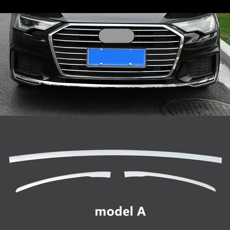 Отделка переднего бампера полосы из нержавеющей стали 3 шт. для Audi A6 C8 Автомобиль Стайлинг головы украшения наклейки - Название цвета: model A