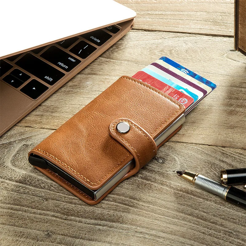 RFID Кнопка кредитный держатель для карт бизнес мужской кошелек искусственная кожа Crazy Horse держатель для банковской карты чехол дропшиппинг