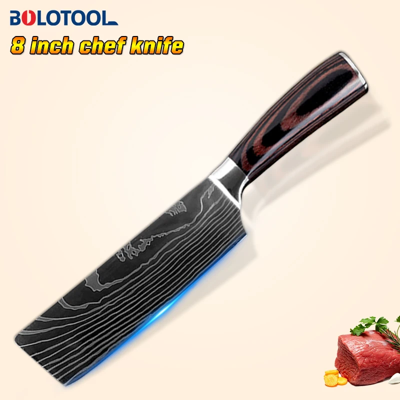 

7" Meat Cleaver Knife Japanese 7CR17 Stainless Steel Kitchen Chef Knife Vegetable Chopping Knife Non-Stick Nakiri Laser Damascus