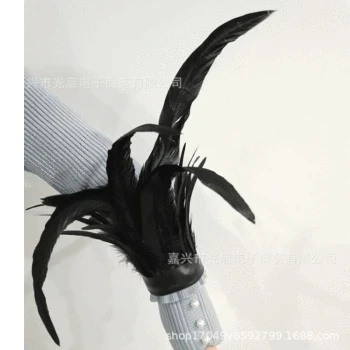 

Gothic Halloween Carnival Long Feather Leather Pearl Cuff Europe and America