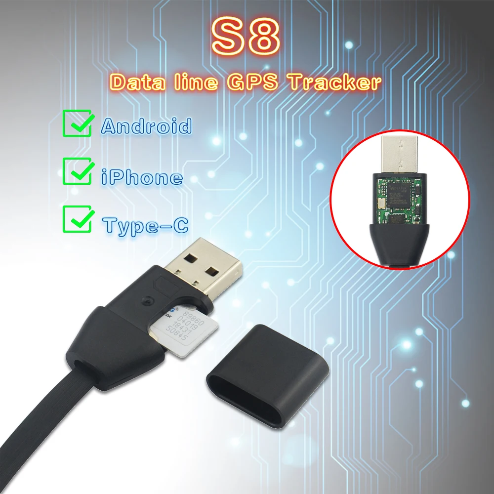 S8 USB кабель для передачи данных gps трекер Android/iPhone анти-потеря gps положение звукосниматель голосовые активы зарядка автомобильный указатель местоположения