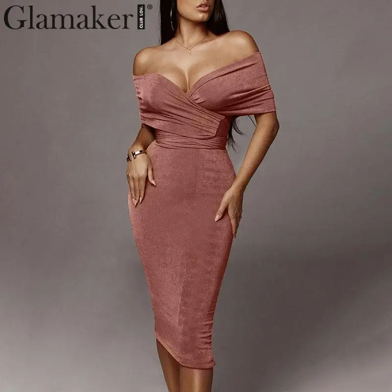 Женское трикотажное платье миди Glamaker облегающее длинное вечернее с открытыми