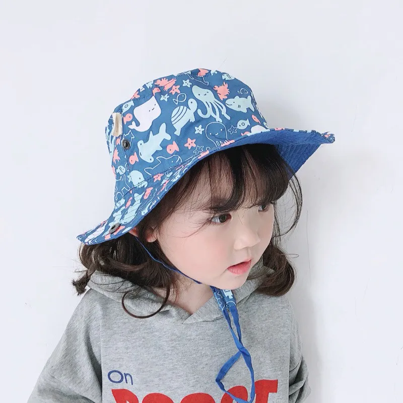 Summer Baby Boys Girls Toddler Cartoon Print Bucket Hats Caps Reversible Sun Headwear bucket hats for boys 0-3 months