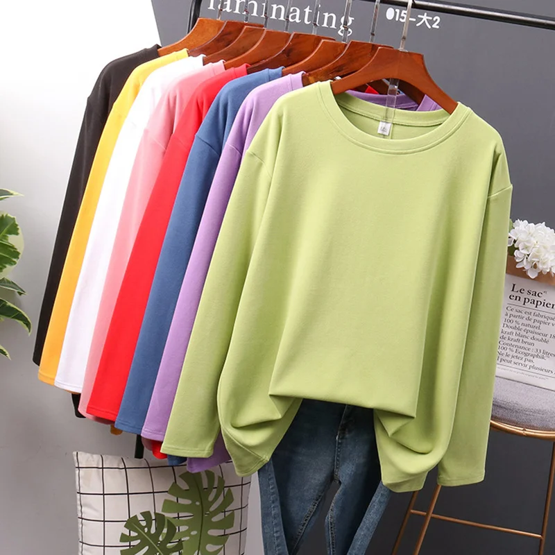 4XL Oversize Sexy Casual T-shirt Women 100% Cotton Long Sleeve T Shirt Women Korea Loose Full Tee Shirt Femme 2021 Tops Autumn white t shirt for men