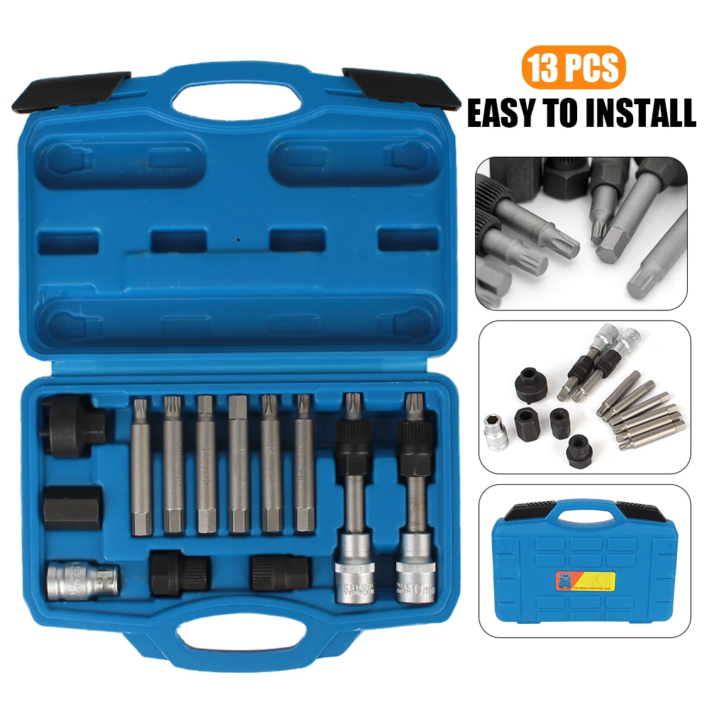 Alternator Freewheel Pulley Removal Engine Auto Tool Set 13 Pcs/Set Universal Car Belt Removal