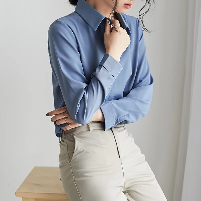  BGTEEVER 2019 Autumn Full Sleeve Chiffon Shirts Women OL White Shirts Women Blouse Lapel Single-bre