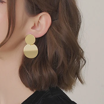 

AENSOA Fashion Trendy Metal Geometric Earring for Women Gold Color Shiny Smooth Round Square Drop Earring 2020 Statement Jewelry