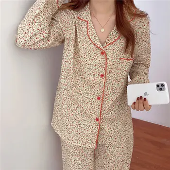 

Comfortable Printed Cotton Gentle Students 2020 Hot High Quality Flowers Loose Sleepwear Chic Women Pajamas Sets