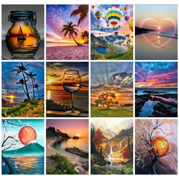 

Huacan Diamond Painting 5d Wine Glass Full Square Diamond Embroidery Landscape Handmade Gift Wall Art Decoration