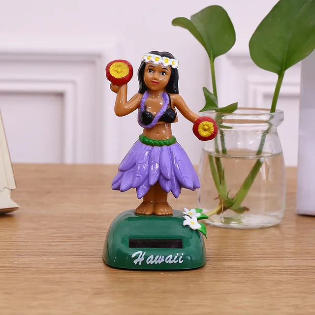 1Pcs Cartoon Fashion Solar Energy Swing Hawaiian Girls Crafts Toys Vibrant Creative Home Desktop Decoration Vehicle Ornament Toy 4
