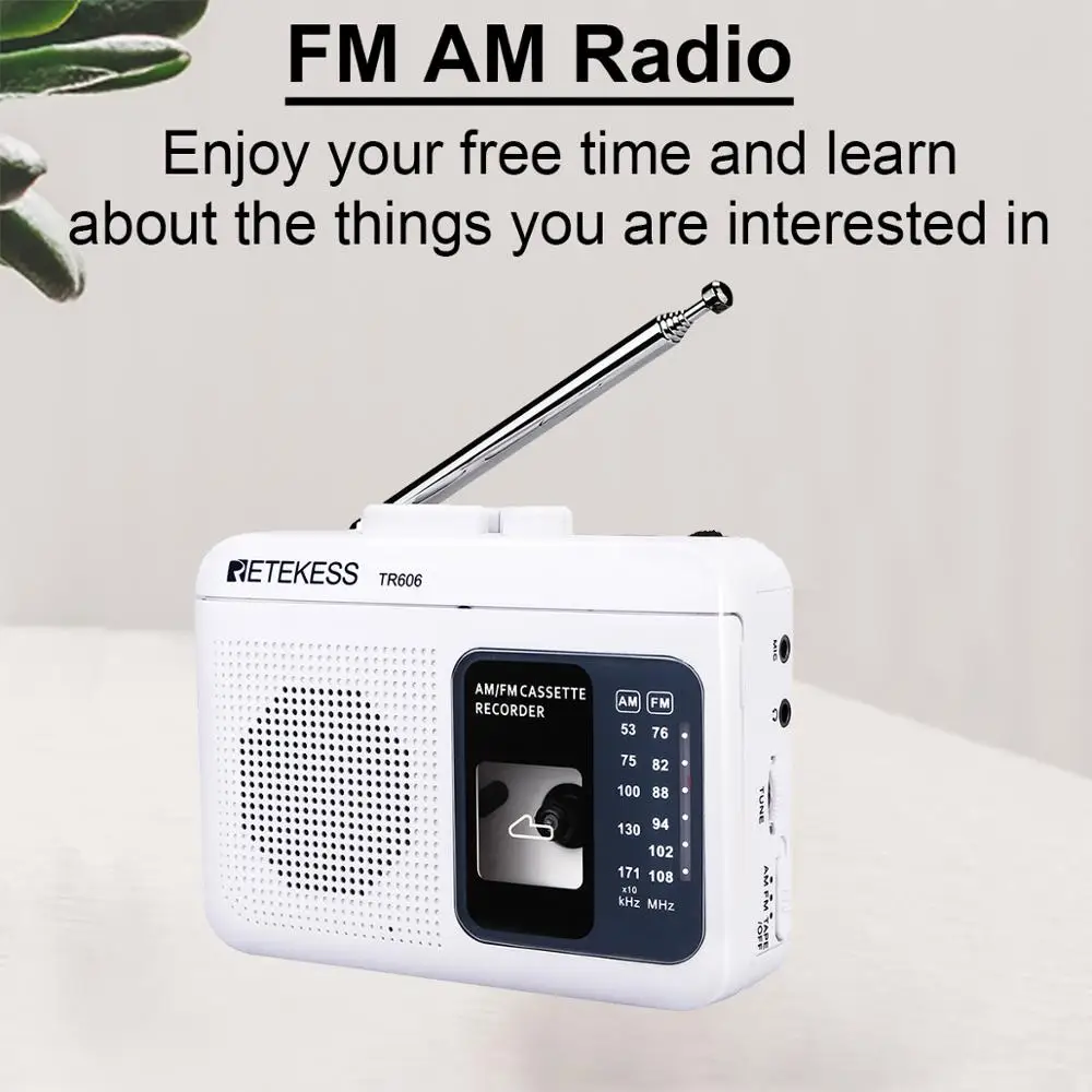 Retekess TR606 2 Band FM/AM портативное радио с воспроизведением кассеты Диктофон поддержка Встроенный/внешний микрофон Запись Retekess TR606 2 Band FM/AM портативное радио с воспроизведением кассеты Диктофон поддержка Встроенный/внешний микрофон Запись