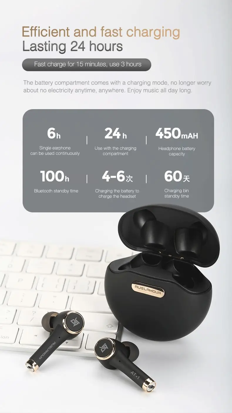 AUGLAMOUR AT-1 TWS 5,0 EDR Bluetooth наушники беспроводные наушники IPX5 в ухо спортивные наушники