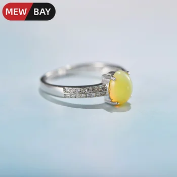 

S925 Pure Sterling Silver Jewelry Round Opal Bright Yellow Cubic Zirconia Mosaic Women Classic Rings Simple Fashion Ladies