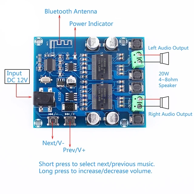 

A7-- Digital For Aluetooth Power Amplifier Board Dual Channel 20W+20W Voice Audio Module Dual Core HD Processing HIFI Pro