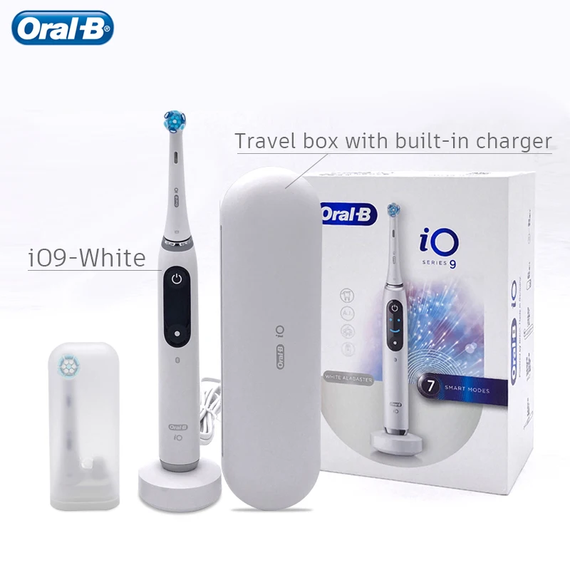 Oral-B iO Series 9 Cepillo de dientes eléctrico recargable, aguamarina con  4 cabezales de cepillo y estuche de viaje, sensor de presión visible para