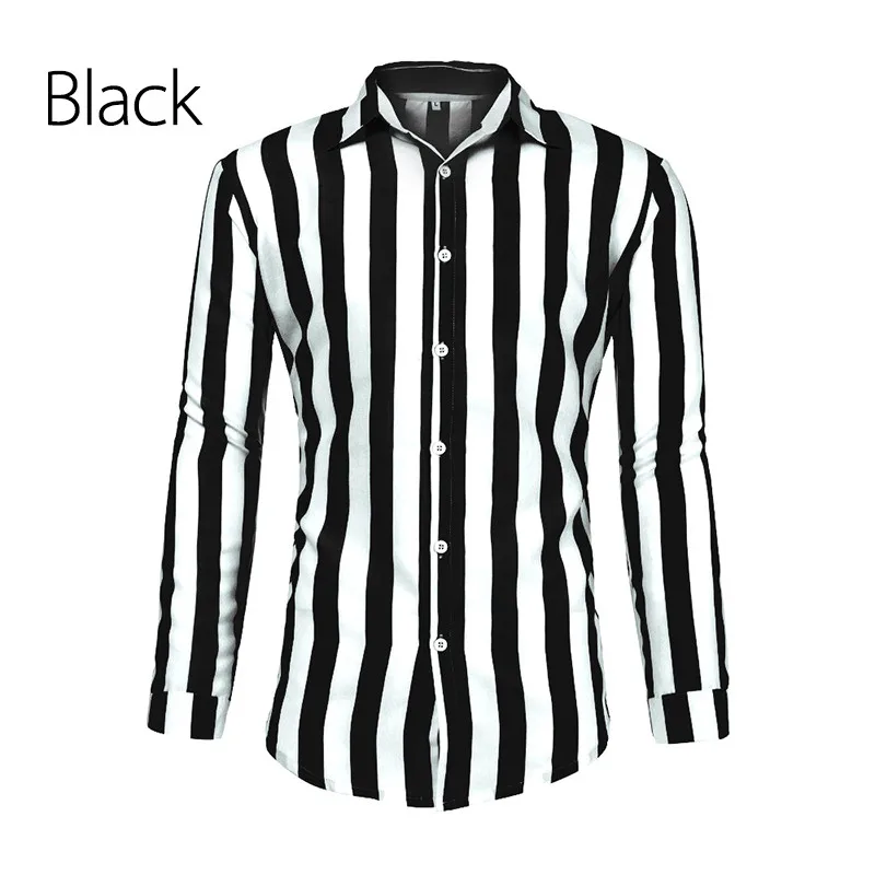Черный Новая мужская Повседневная рубашка Slim Fit Мужская Повседневная полосатая рубашка с длинным рукавом Формальное Деловое платье рубашки мужская одежда - Цвет: Черный
