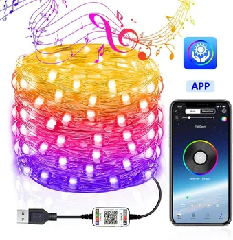 Thrisdar 10M 20M Usb Led Koperdraad Led String Fairy Lights Bluetooth App Controle Kerstboom Fairy Guirlande licht