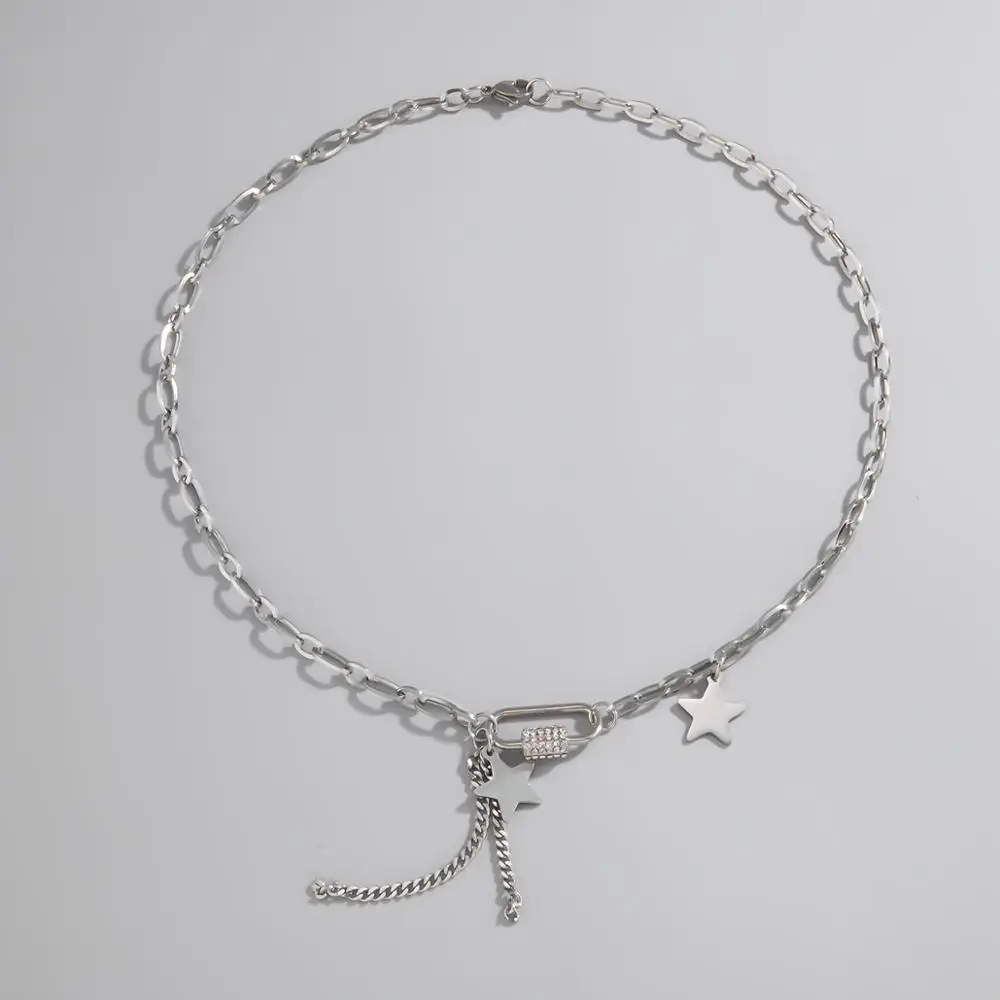 SHIXIN Stainless Steel Chain With Stars/Tassel Pendants Necklace for Women/Men Fashion Rhinestone Necklaces 2020 Korean Jewelry - Image 3