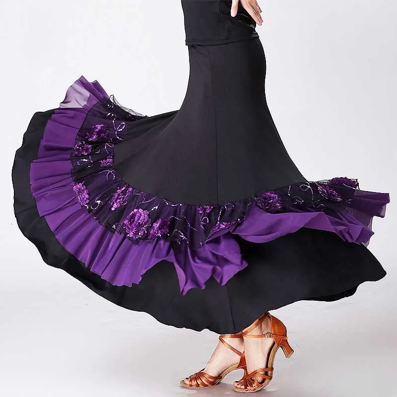 Women Girls Ballroom Dance Skirt Long Swing Modern Standard Waltz Competition Dance Dress Latin Dancing Performance Outfits (3)