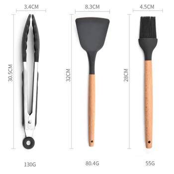 

He-Silica Gel Kitchenware Set Non Stick Pot Cooking Scoop High Temperature Resistant Wooden Handle Scoop Soup Scoop Wooden