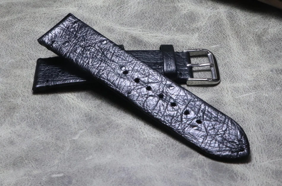 

High quality 14 16 18 20 21 22mm Ultra-thin black soft Leather Strap Grade Thin section Ostrich skin Watchband for Brand watch