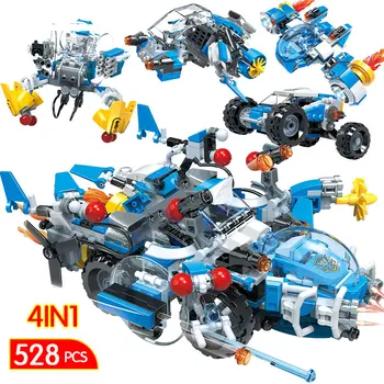 

528PCS 4 IN 1 Cruise Chariots Building Blocks City Police Helicopter Car Figures DIY Bricks Educational Toys for Boys